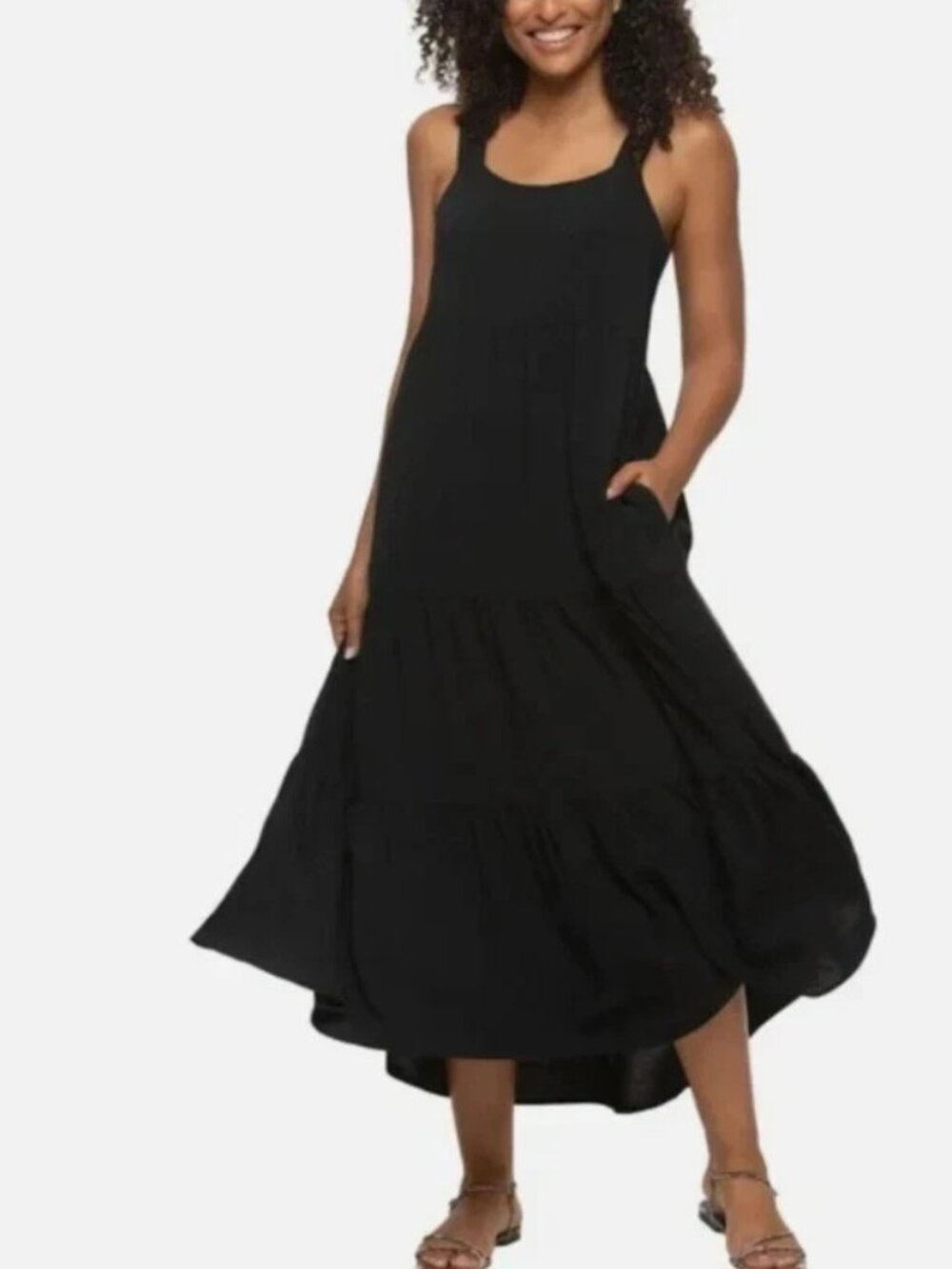 Felina Women's Tiered Maxi Pockets Sleeveless Relaxed Fit Dress, Black, Size XXL